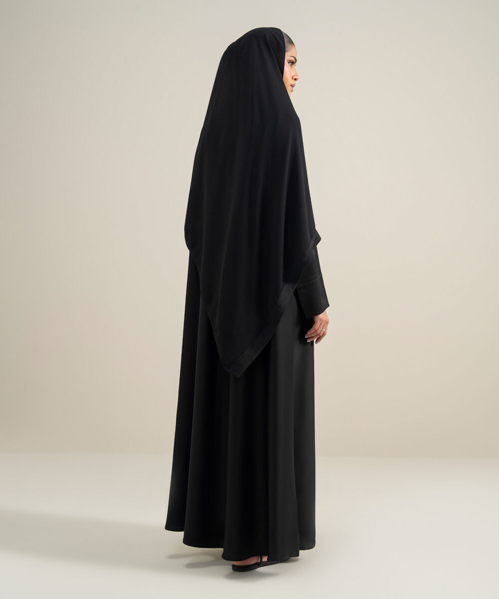 Women's Polyester Black Embellished Raglan Abbaya Set