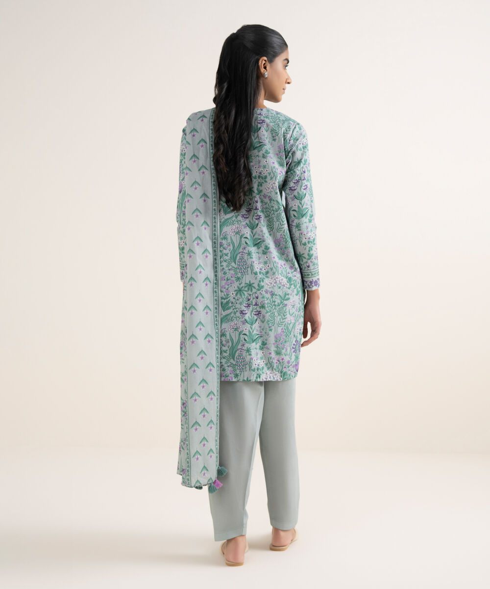 Women's Unstitched Cotton Printed Grey 3 Piece Suit