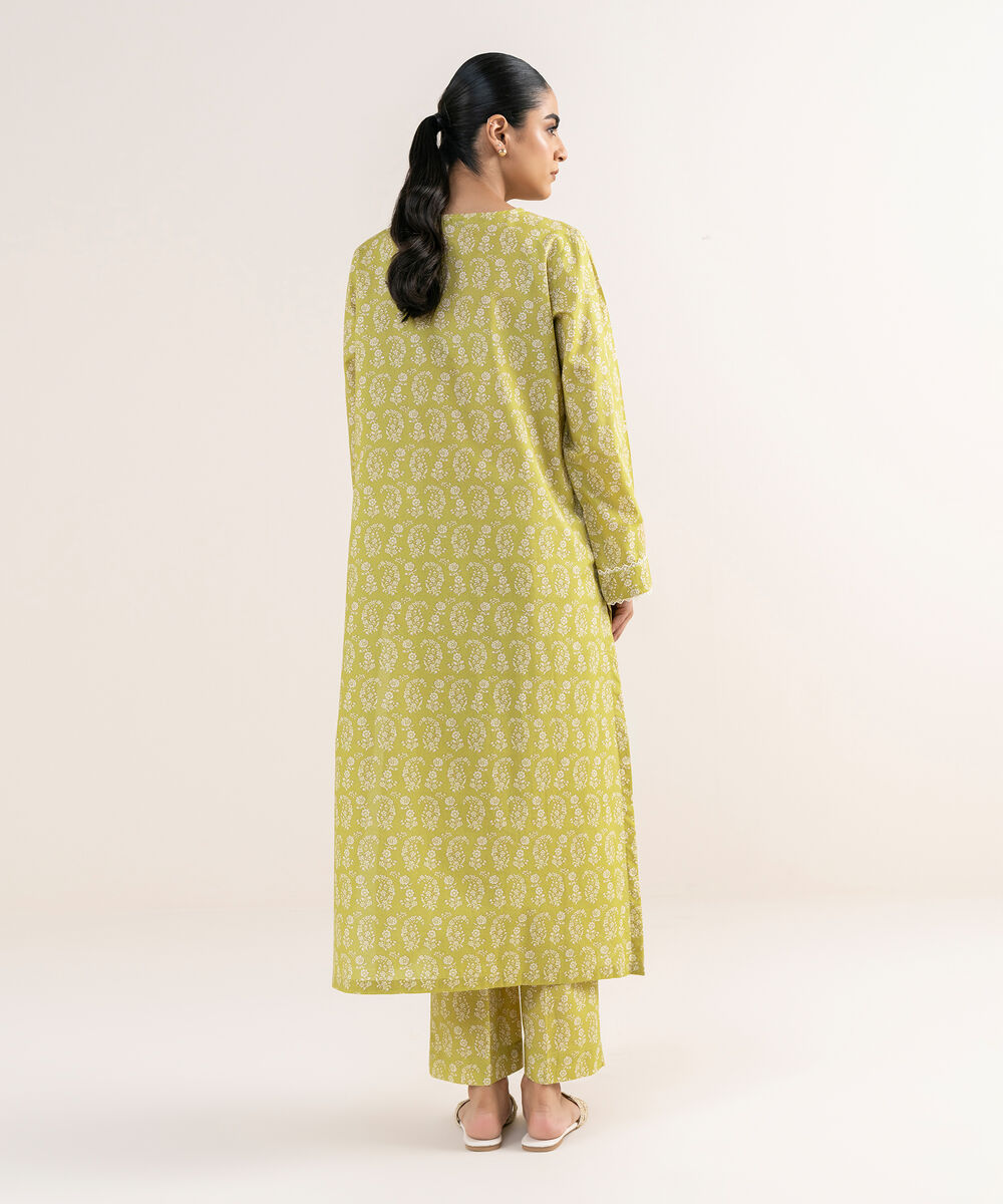 Women's RTW Textured Lawn Yellow Printed A-Line Shirt