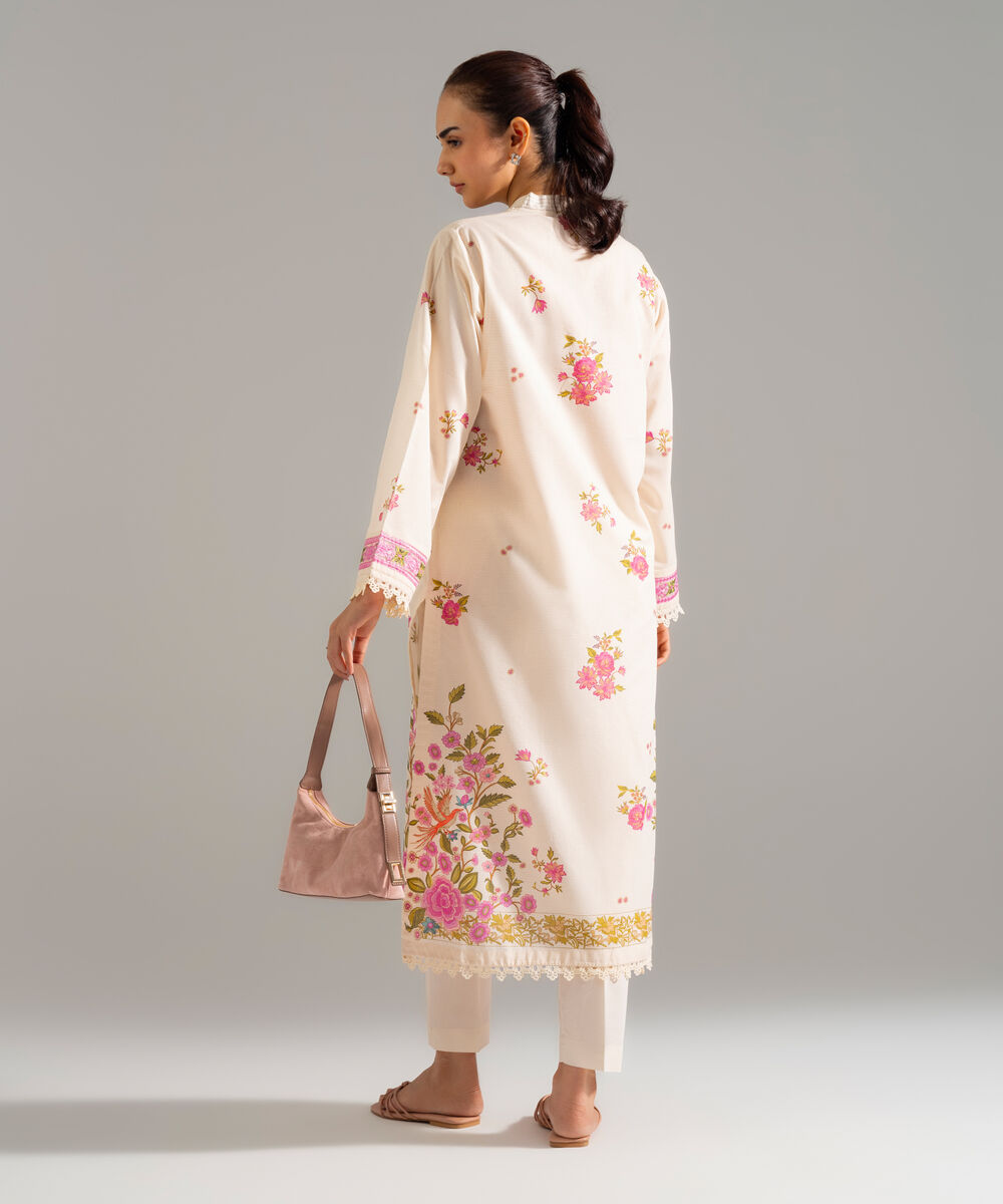 Women's RTW Zari Lawn Embroidered Off White A-Line Shirt