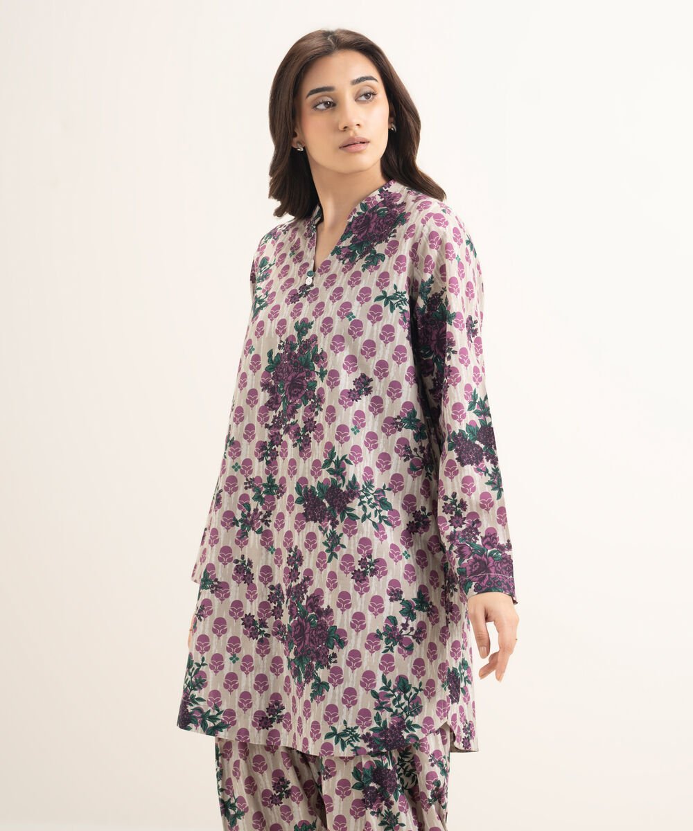 Women's RTW Cambric Printed Beige Straight Shirt