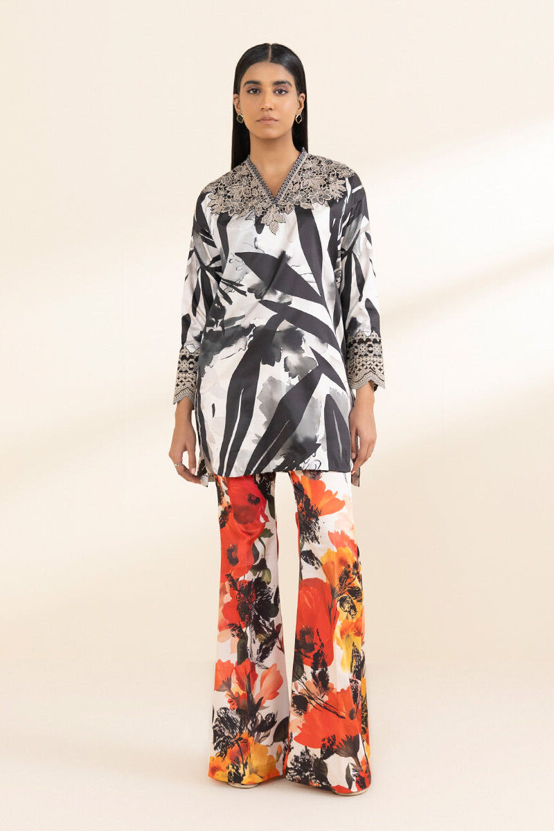 2 Piece - Embroidered Satin Suit