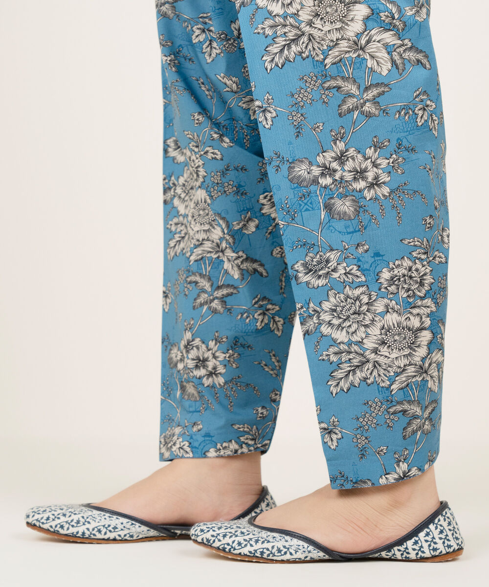 Women's RTW Cambric Printed Blue Skinny Shalwar