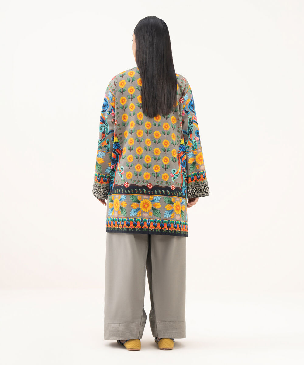 Women's RTW Light Khaddar Embroidered Grey Boxy Shirt