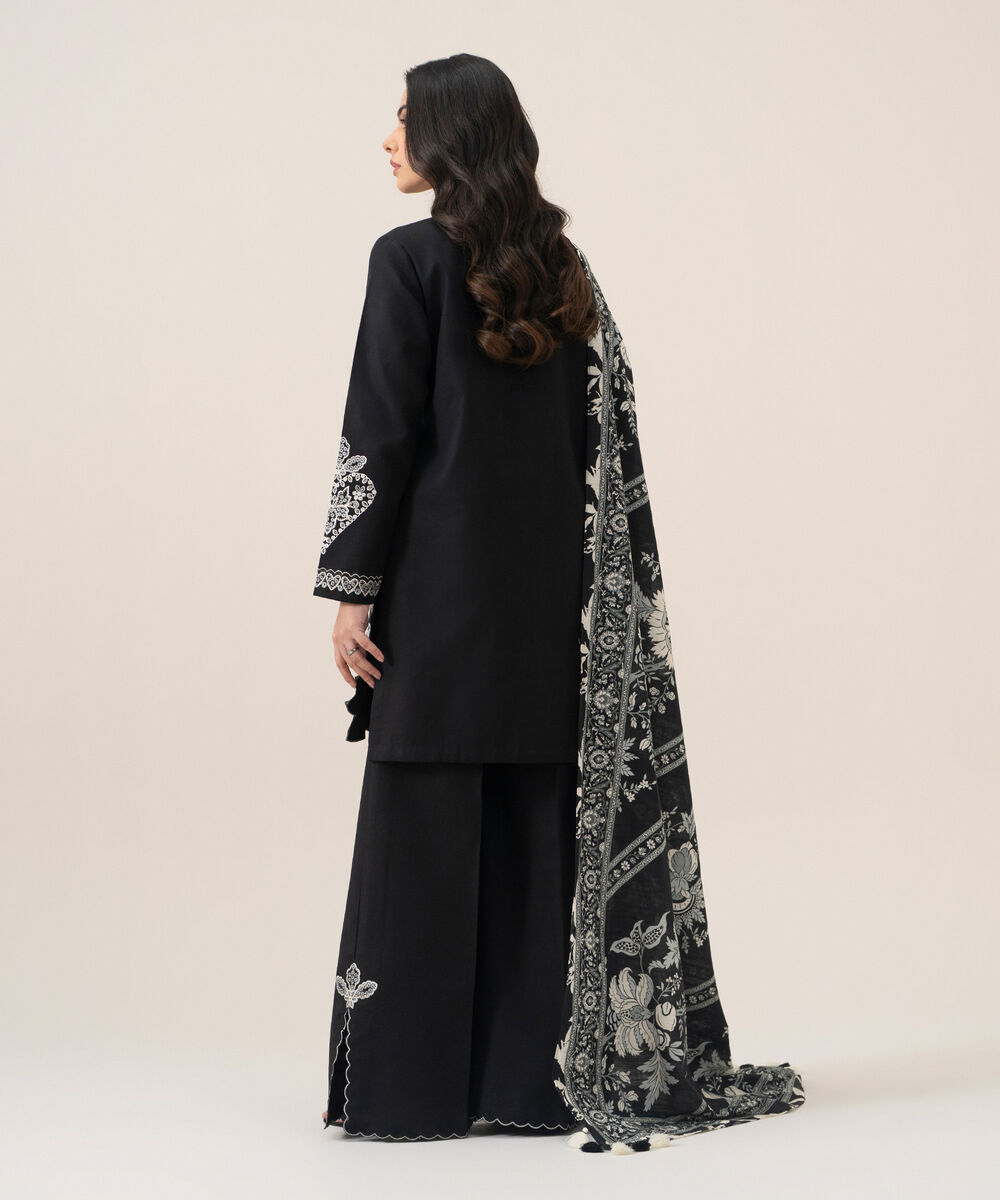 Women's Unstitched Lawn Embroidered Black 3 Piece Suit