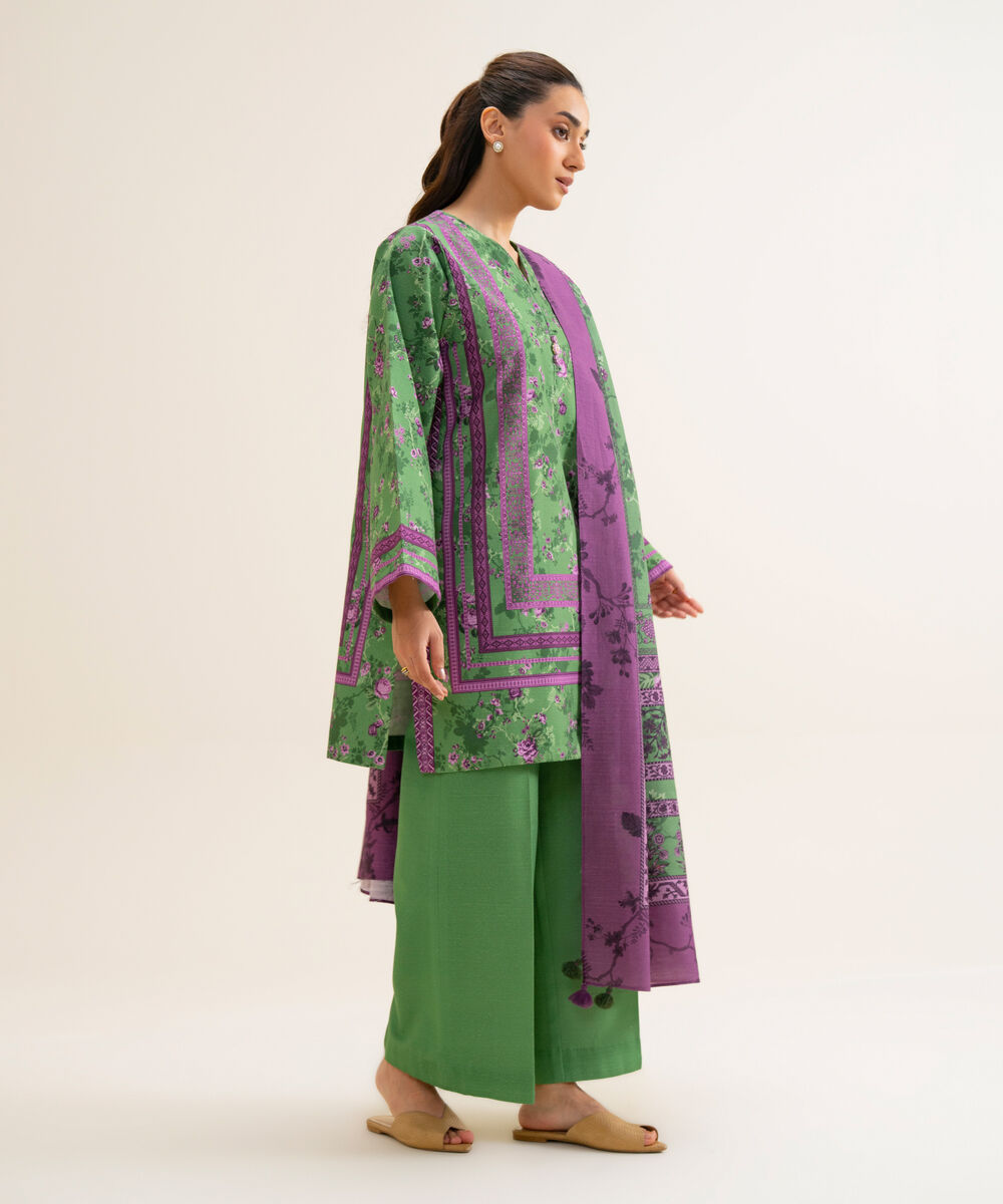 Women's Unstitched Lawn Printed Green 3 Piece Suit