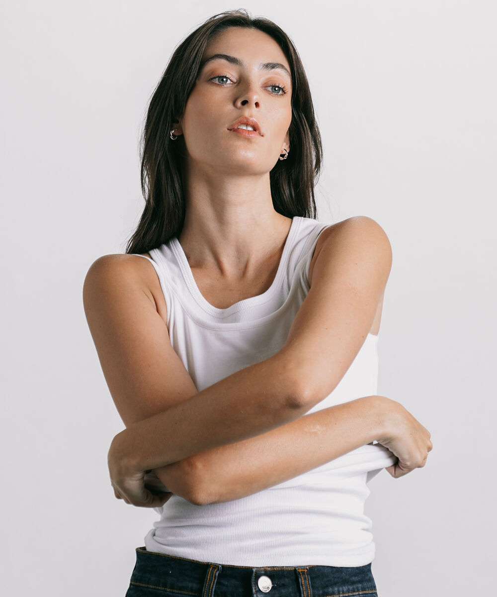 Women's Western Wear White Tank Top With Thin Straps