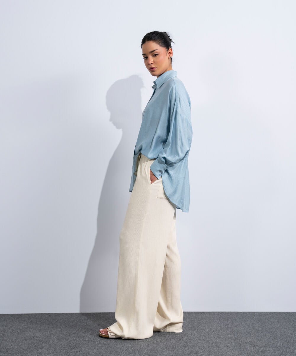 Women's Western Off-White Pull-On Seersucker Trousers