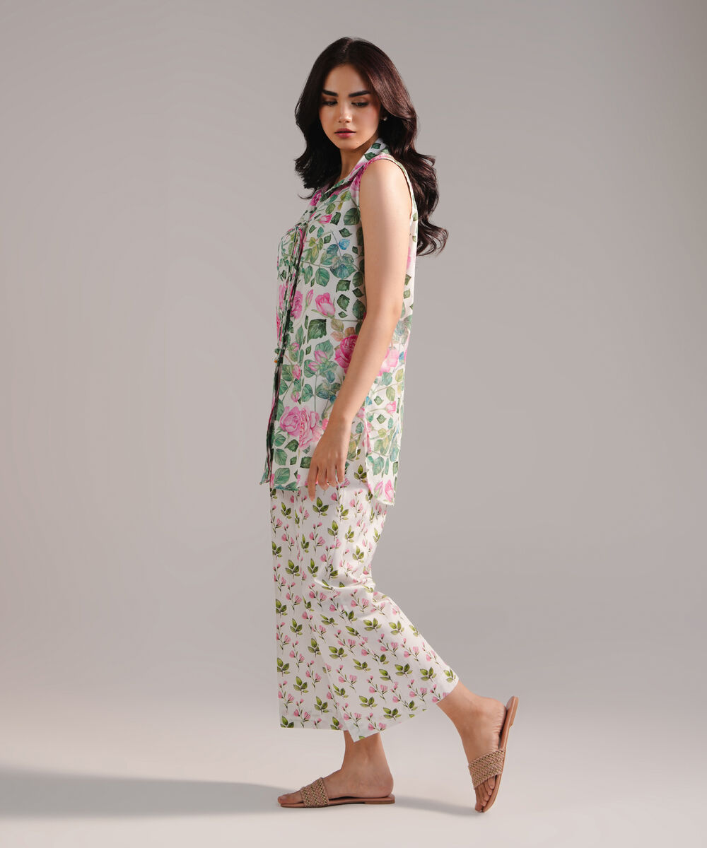 Women's RTW Lawn Printed White 2 Piece Suit