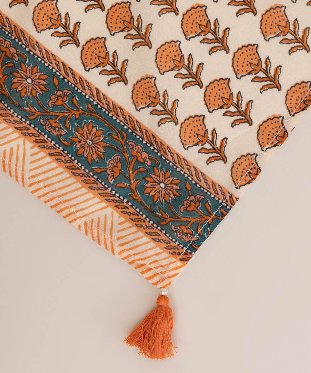 Fine Voile Orange Printed Dupatta