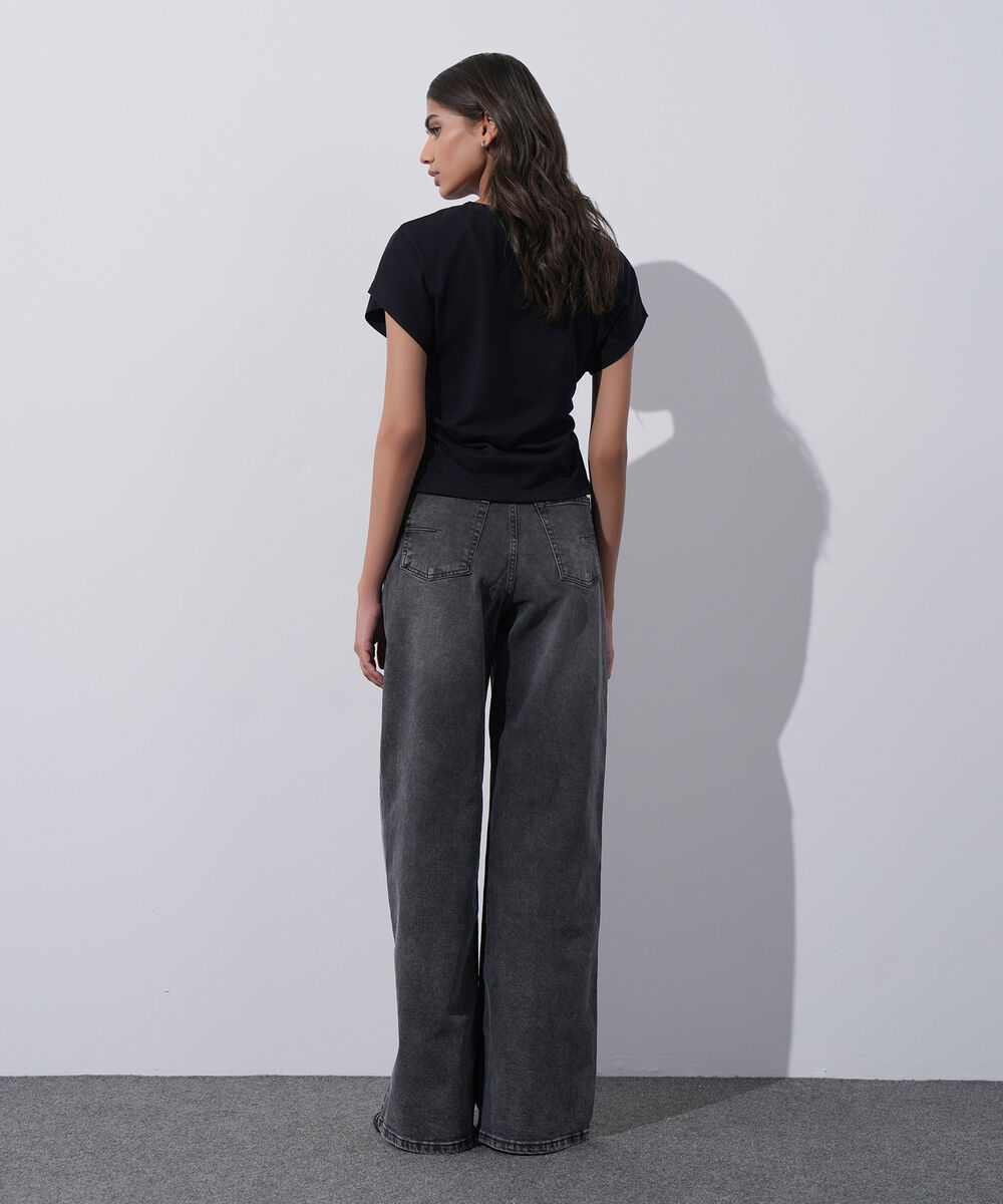 Women's Western Wear Black Short Sleeve Kimono T-Shirt