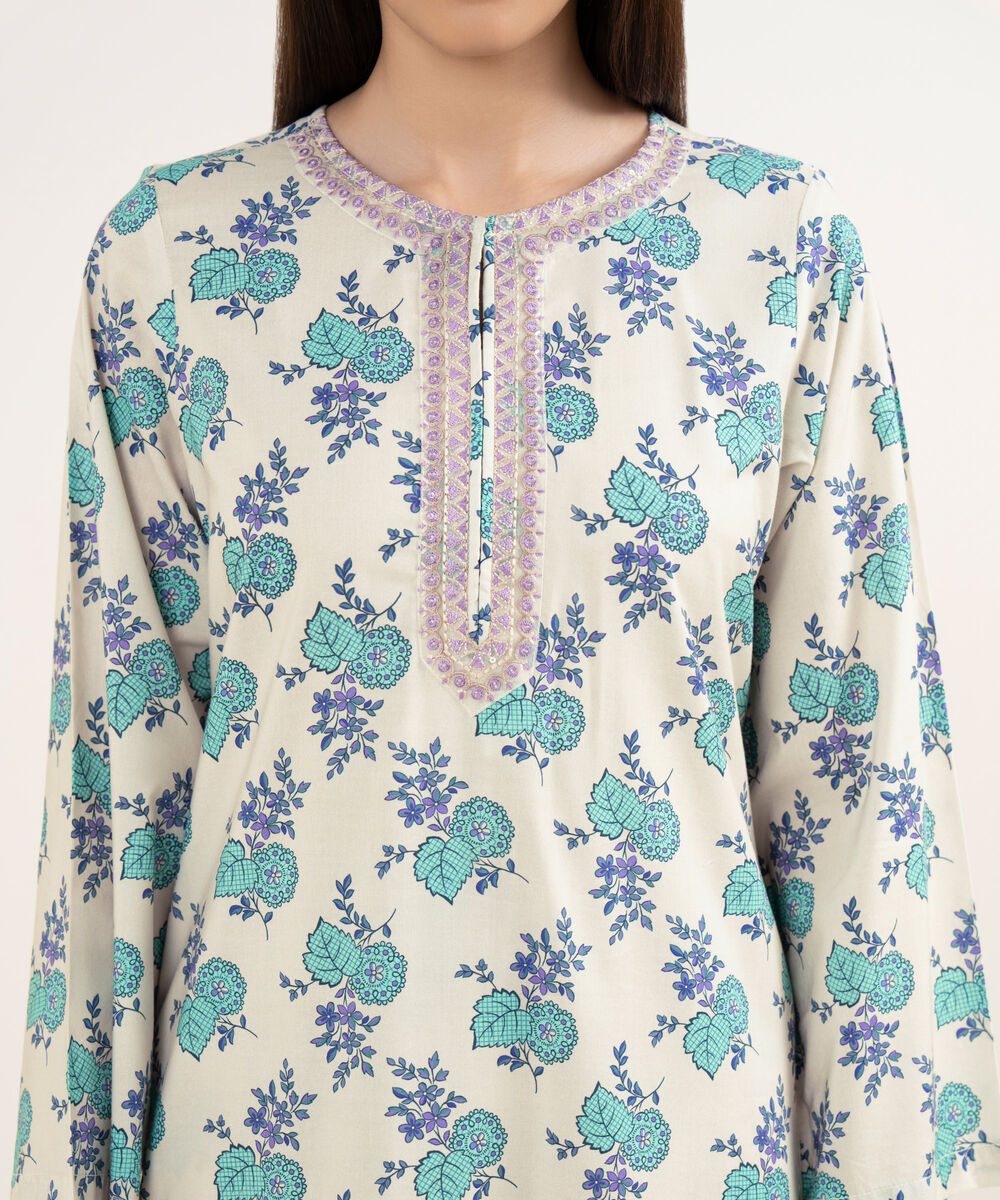 Women's RTW Lawn Beige Embroidered A-Line Shirt