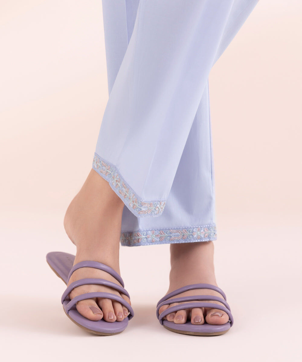 Woman - Purple Embroidered Cambric Straight Pants