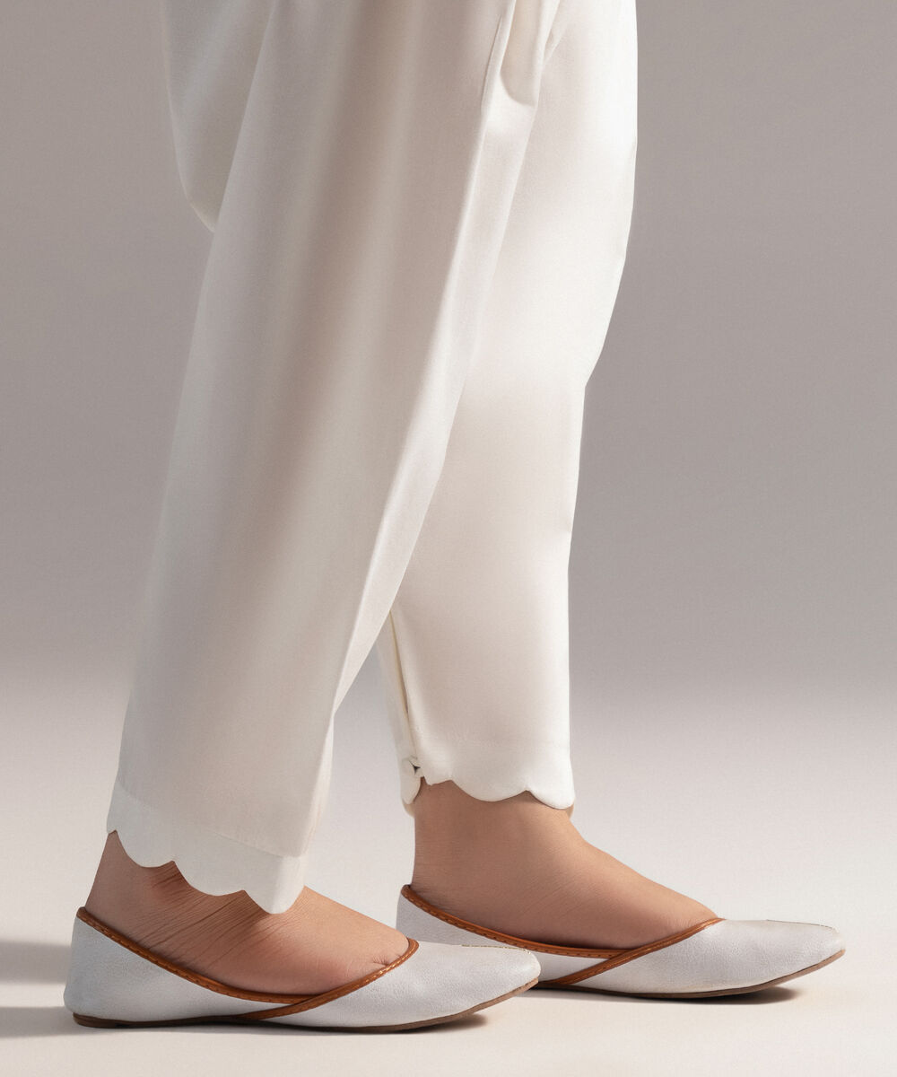 Women's RTW Cambric Solid Off White Shalwar