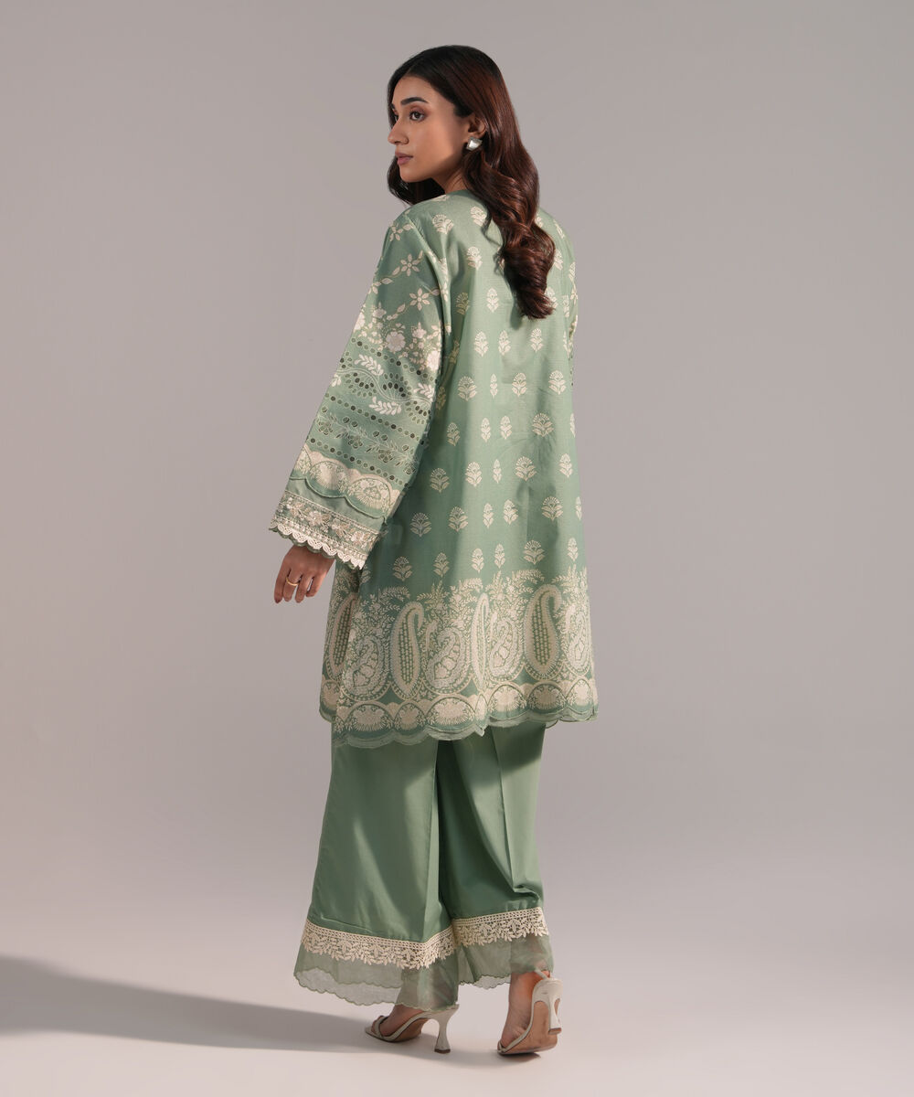 Women's RTW Zari Lawn Embroidered Green Straight Shirt