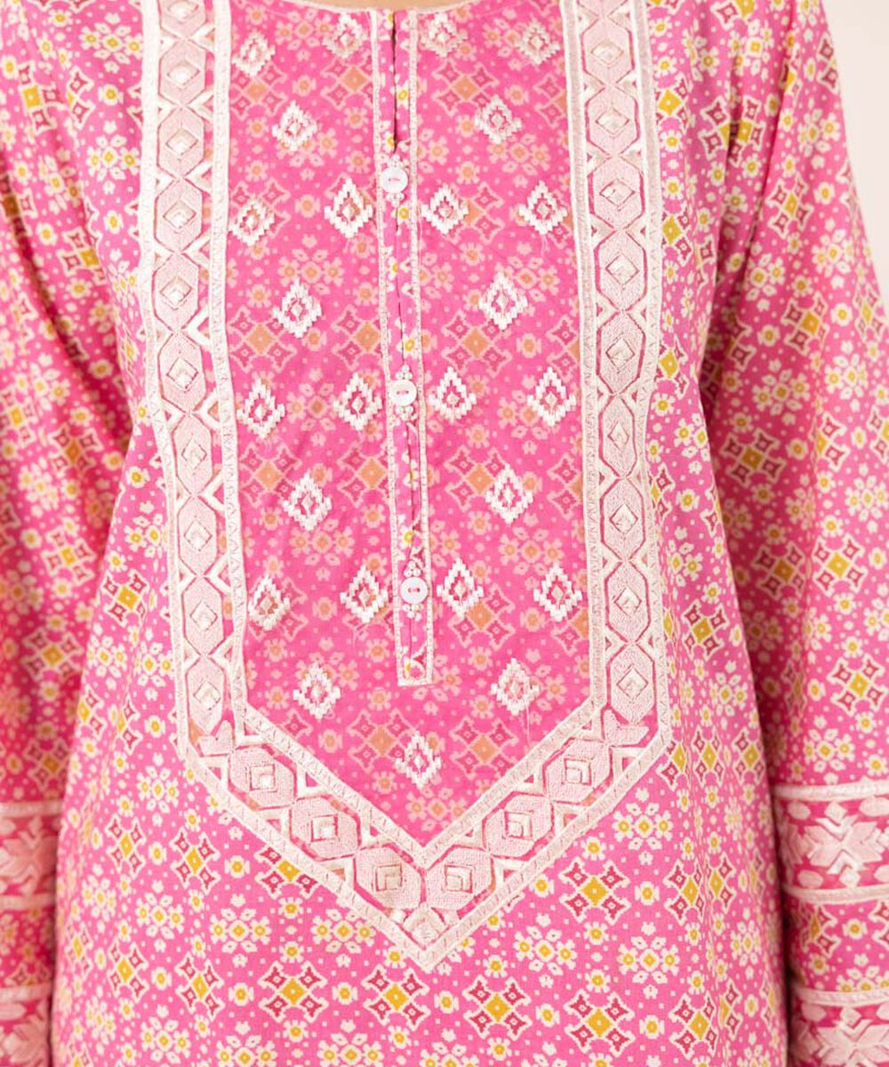 Women's RTW Cotton Viscose Pink Embroidered A-Line Shirt