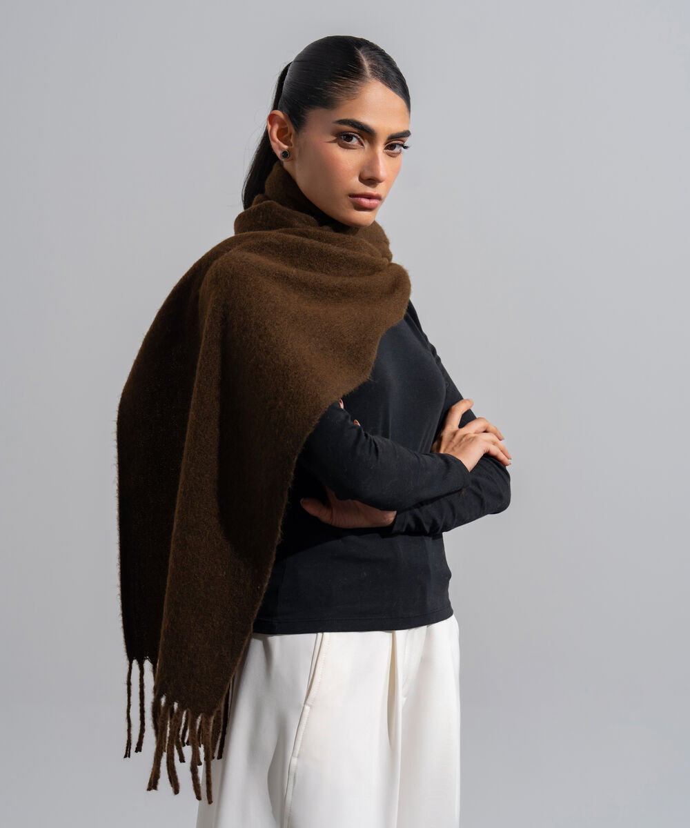 Women's Western Wear Brown Solid Woolen Scarf
