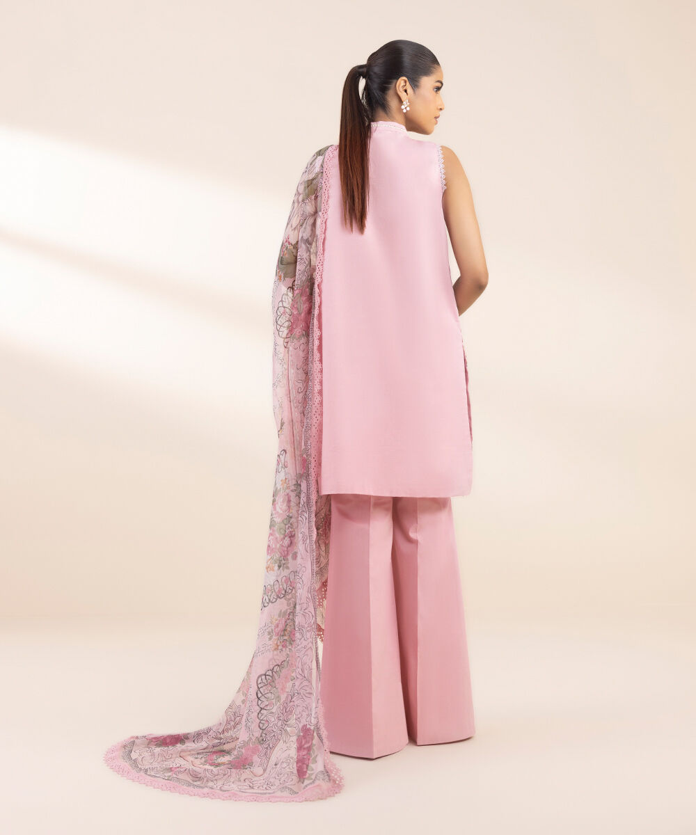 Women's Unstitched Embroidered Cotton Pink 3 Piece Suit