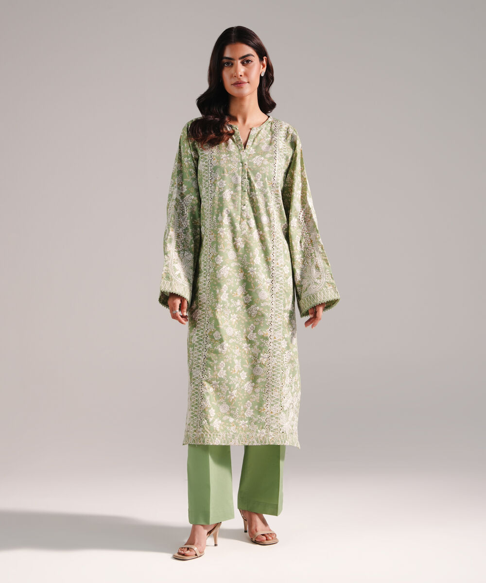 Women's RTW Lawn Embroidered Green 2 Piece Suit