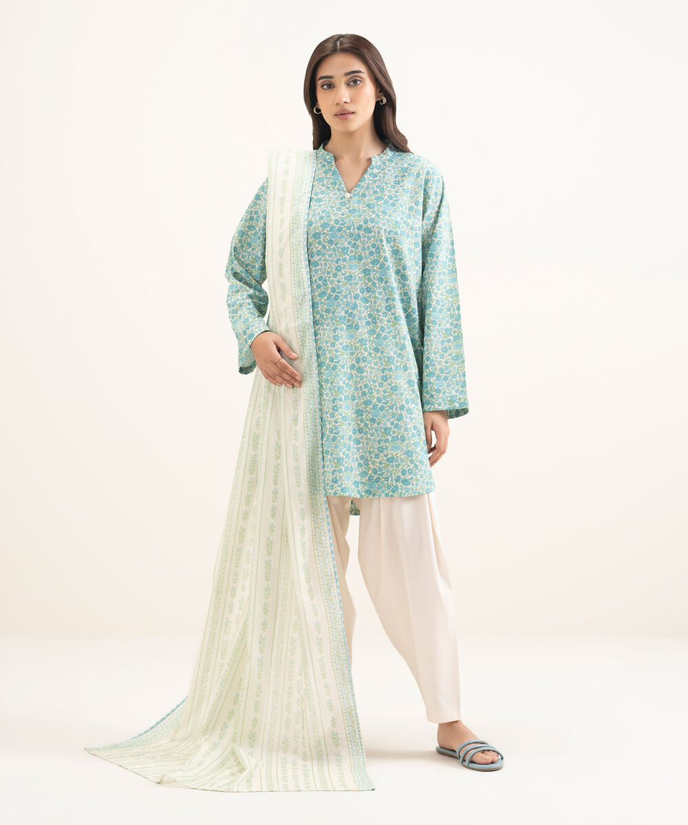 Women's RTW Cotton Viscose Printed Blue Straight Shirt