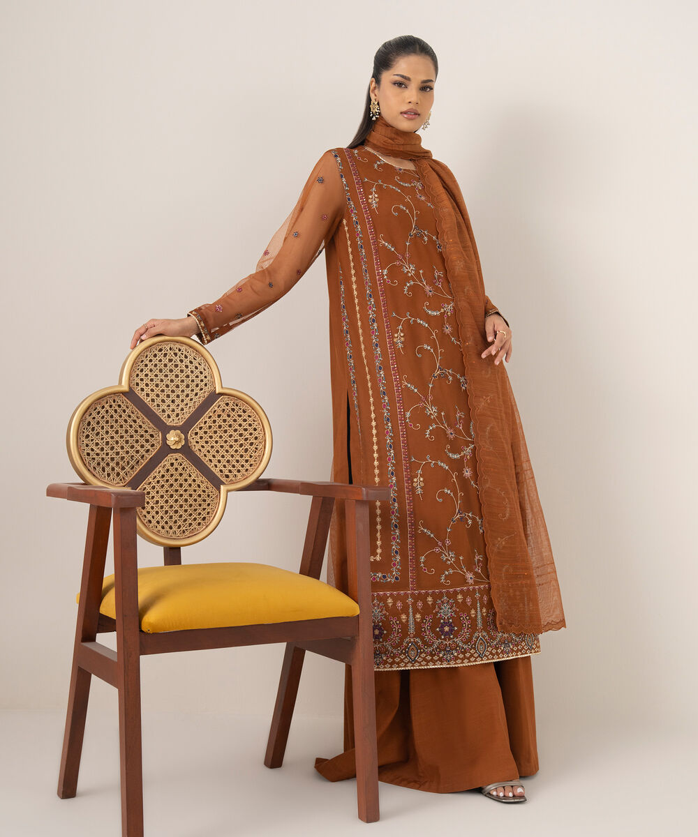Women's Unstitched Blended Net Dyed Three Piece Suit