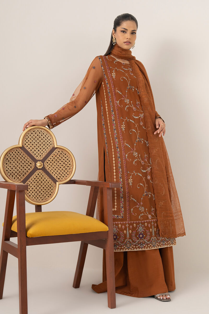 3 Piece - Embroidered Net Suit