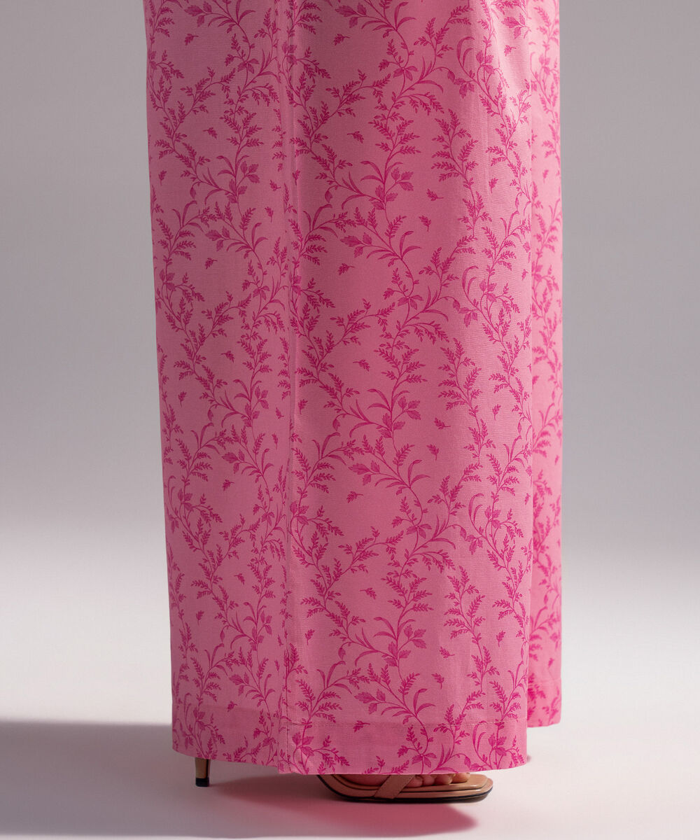 Women's RTW Cambric Printed Pink Flared Pants