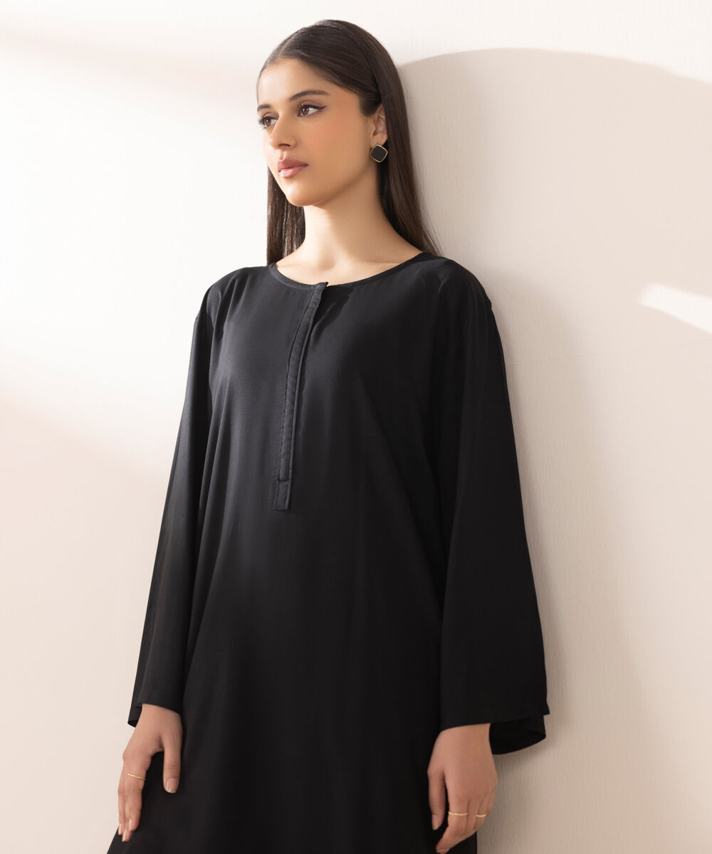Women's Pret Arabic Lawn Black Solid A-Line Shirt