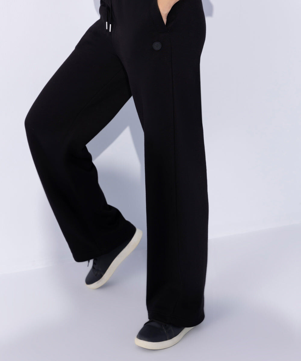 Woman - Black Fleece Wide Leg Jogging Trousers