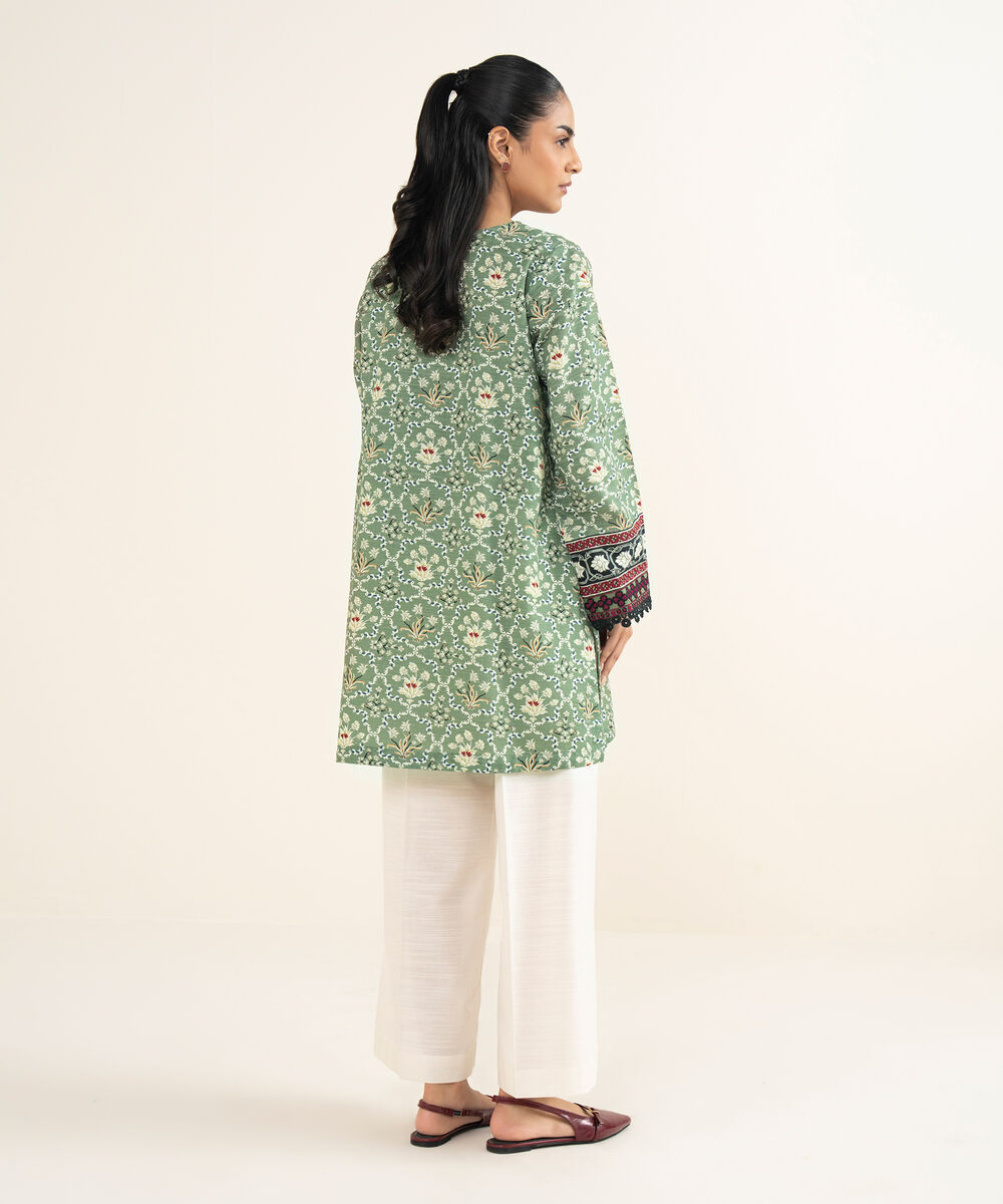 Women's RTW Khaddar Embroidered Green Straight Shirt