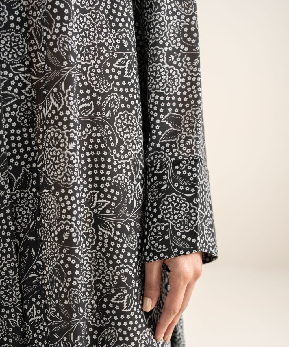 Women's Black Printed Abbaya Set