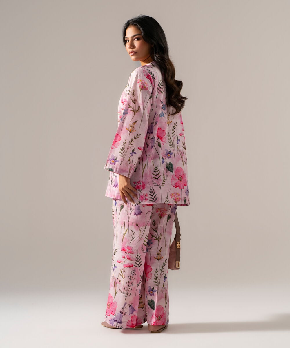 Women's RTW Khaddar Printed Pink Straight Shirt