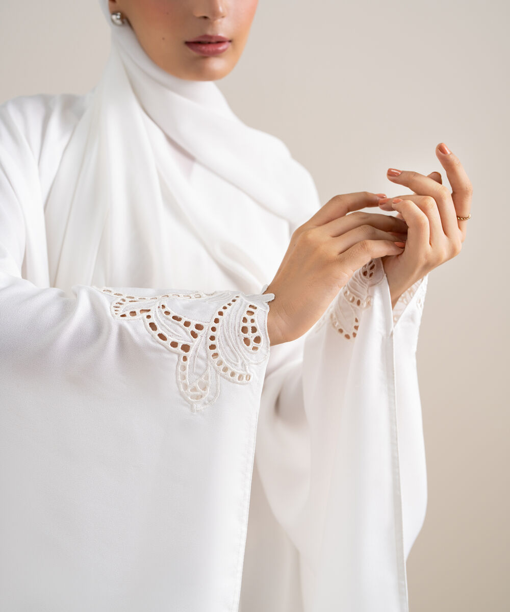 Women's White Embroidered Kaftan Abaya Set