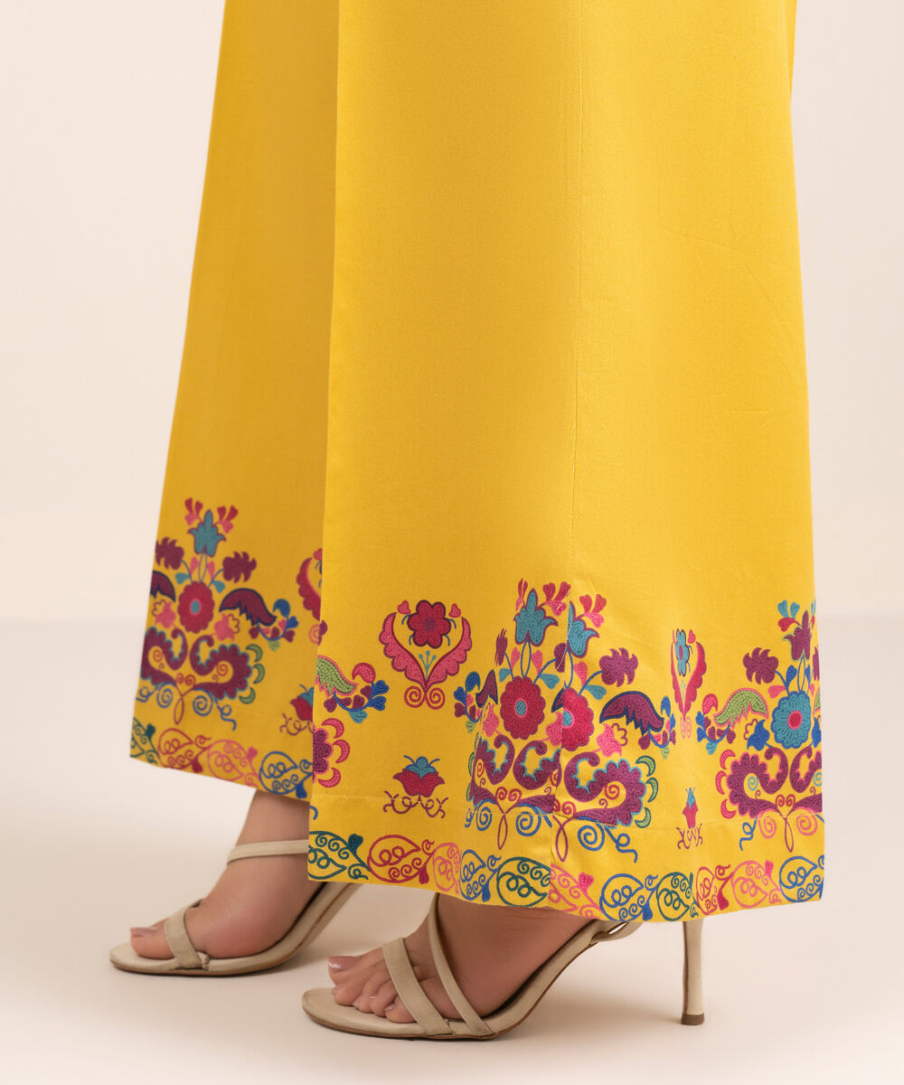 Women's RTW Cambric Printed Yellow Flared Pants