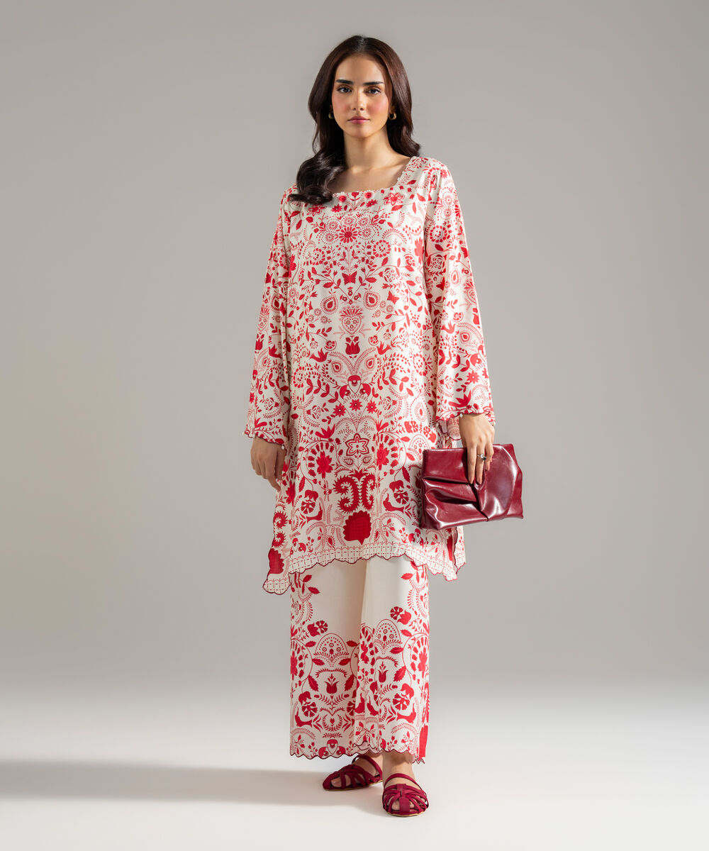 Women's RTW Arabic Lawn Printed Off White Straight Shirt