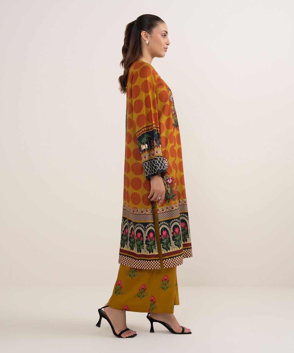 Women's RTW Arabic Lawn Orange Printed Aline Shirt