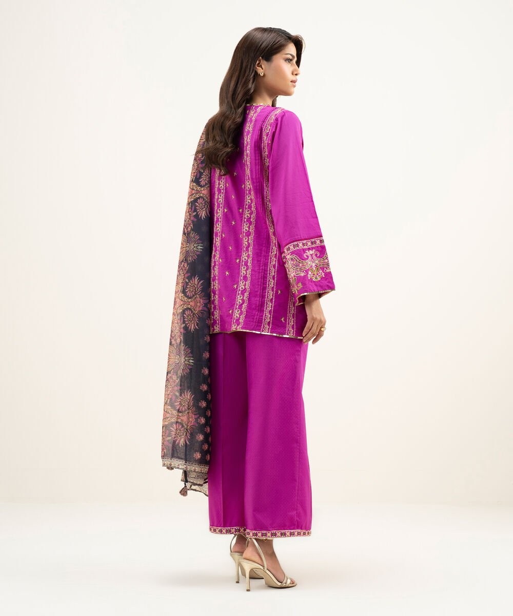 Women's RTW Dobby Embroidered Bright Pink 3 Piece Suit