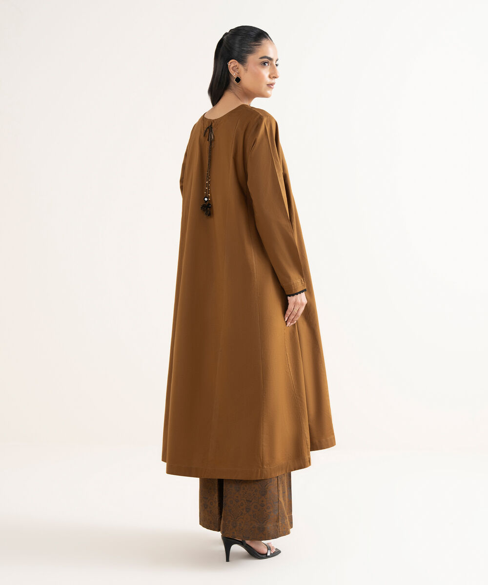 Women's RTW Cambric Solid A-Line Brown Shirt