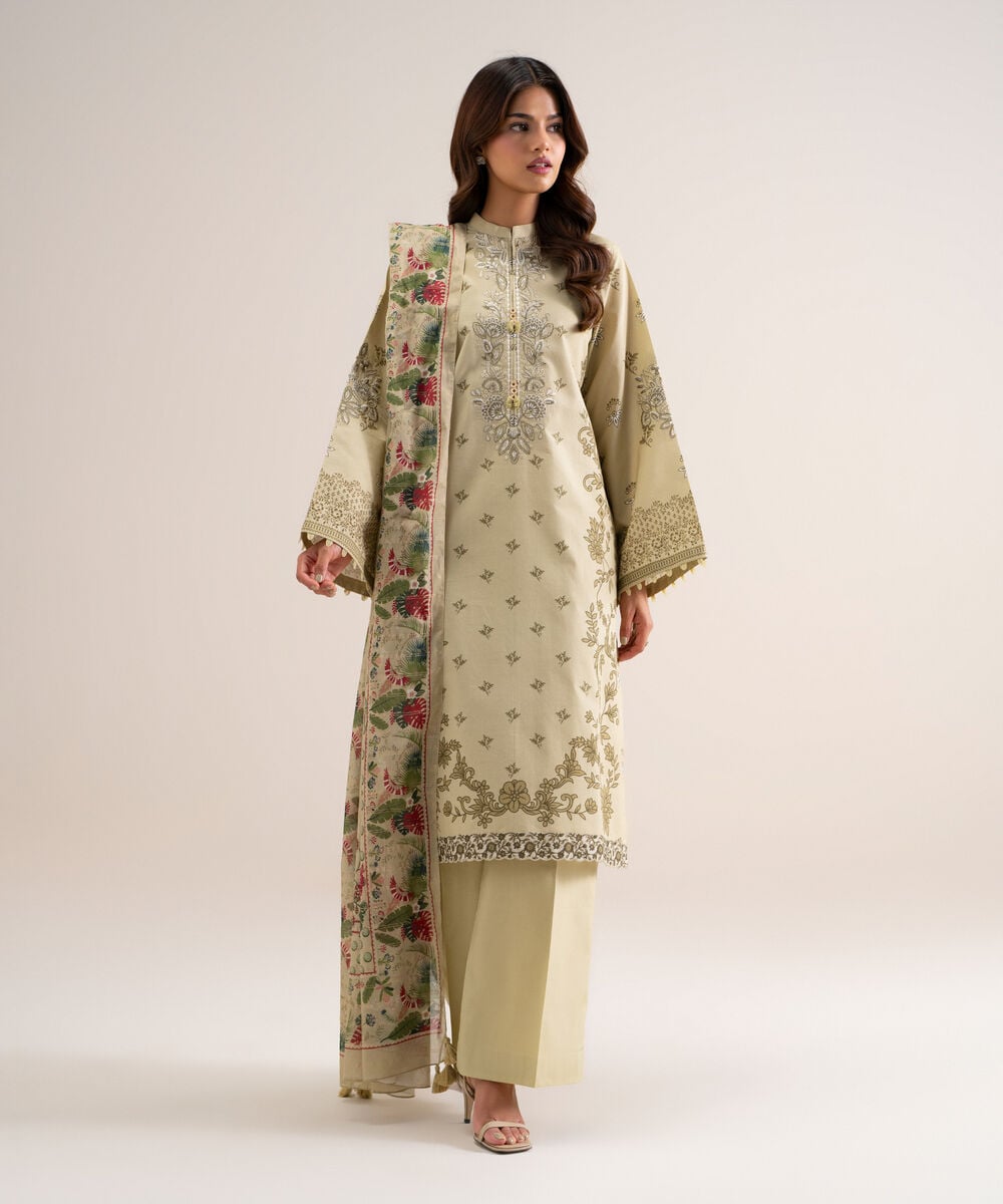 3 Piece - Embroidered Cotton Suit
