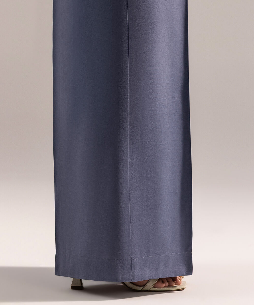 Women's RTW Cambric Solid Steel Blue Culottes