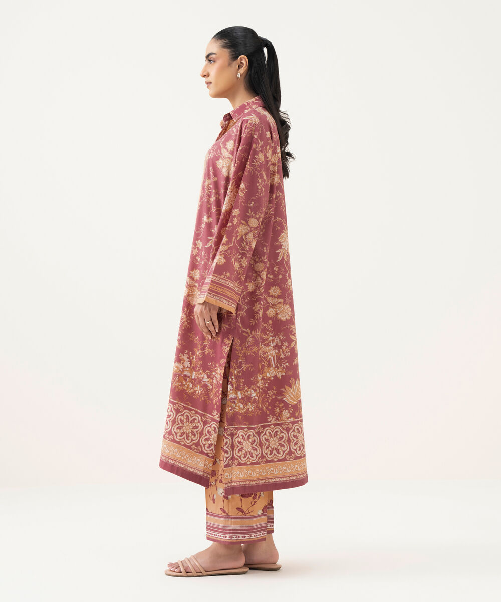 Women's RTW Lawn Printed Pink Drop Shoulder Shirt