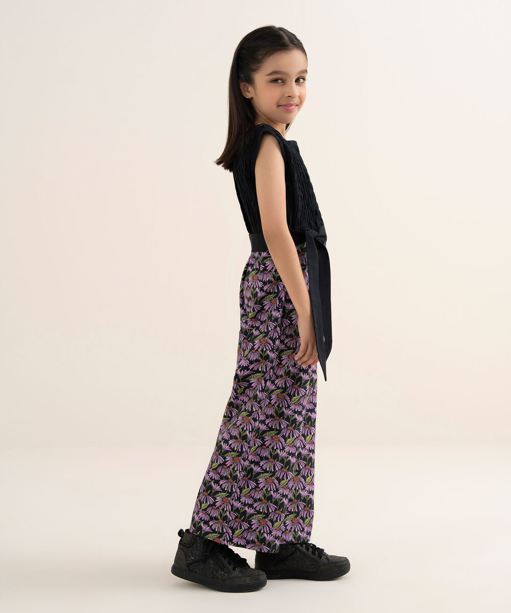 Girl's Khaddar Printed Black Jumpsuit