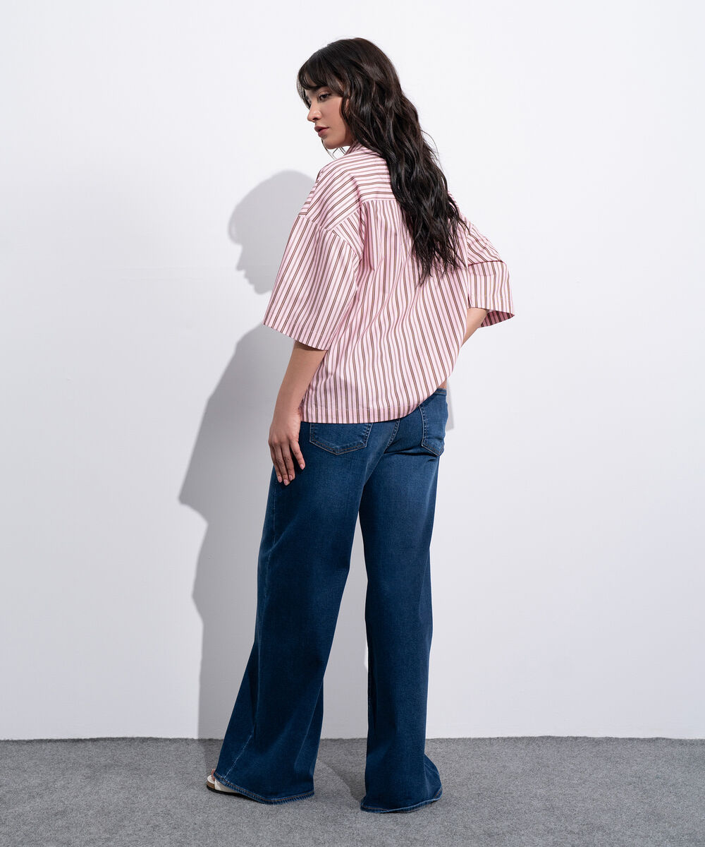 Women's Western Pink And Brown Boxy Stripe Printed Shirt