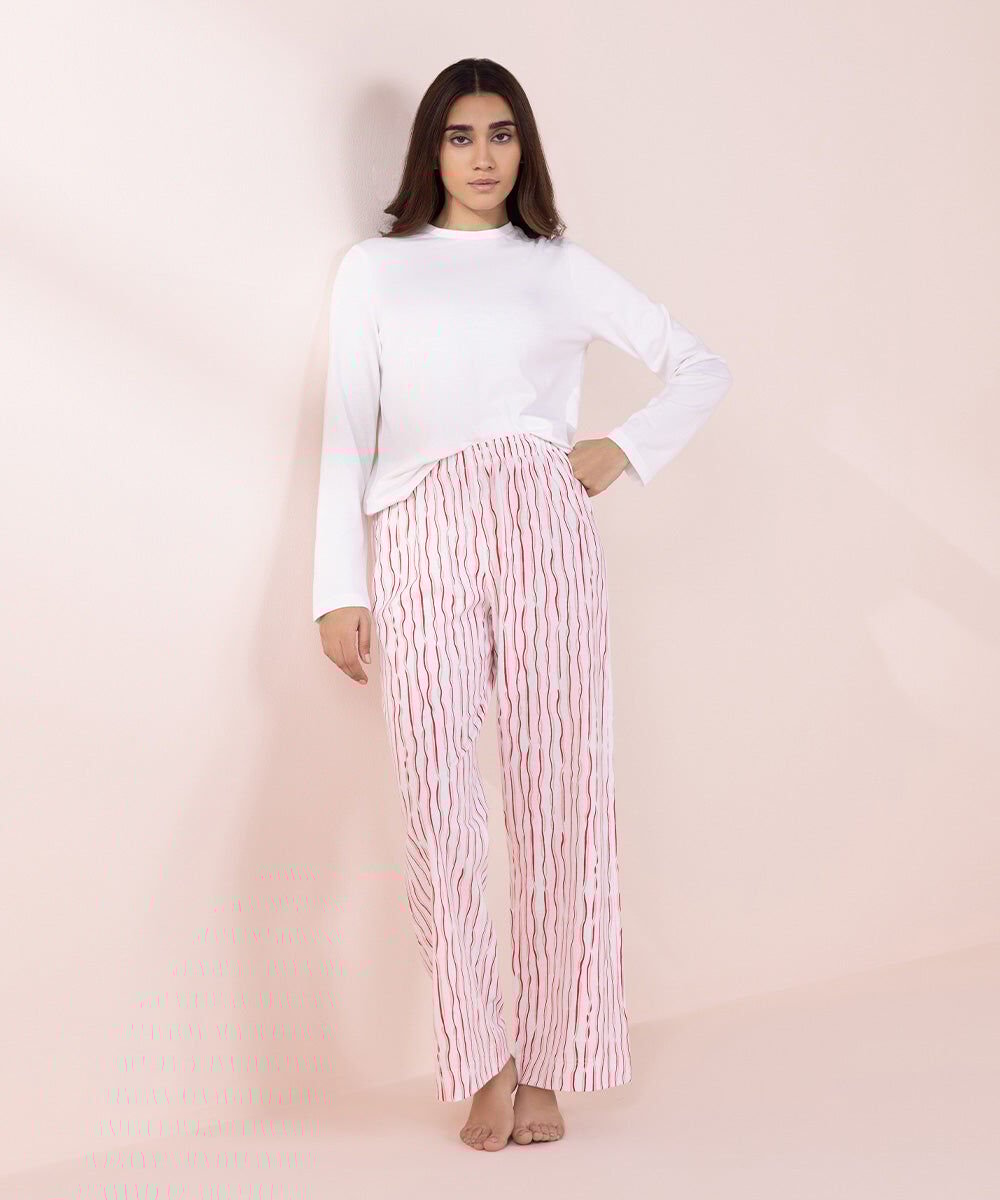 Printed Jersey Pajamas Women's Sleepwear White Printed Jersey Pyjama