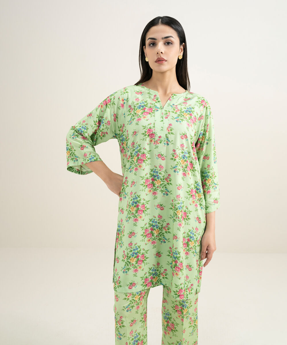 Women's RTW Arabic Lawn Printed Green 2 Piece Suit