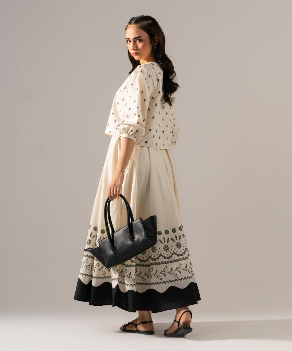 Women's RTW Poplin Printed Off White Top