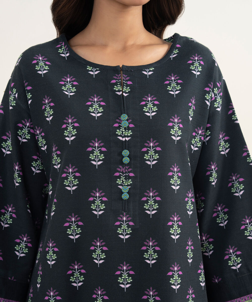 Women's Unstitched Arabic Khaddar Black  3 Piece Suit