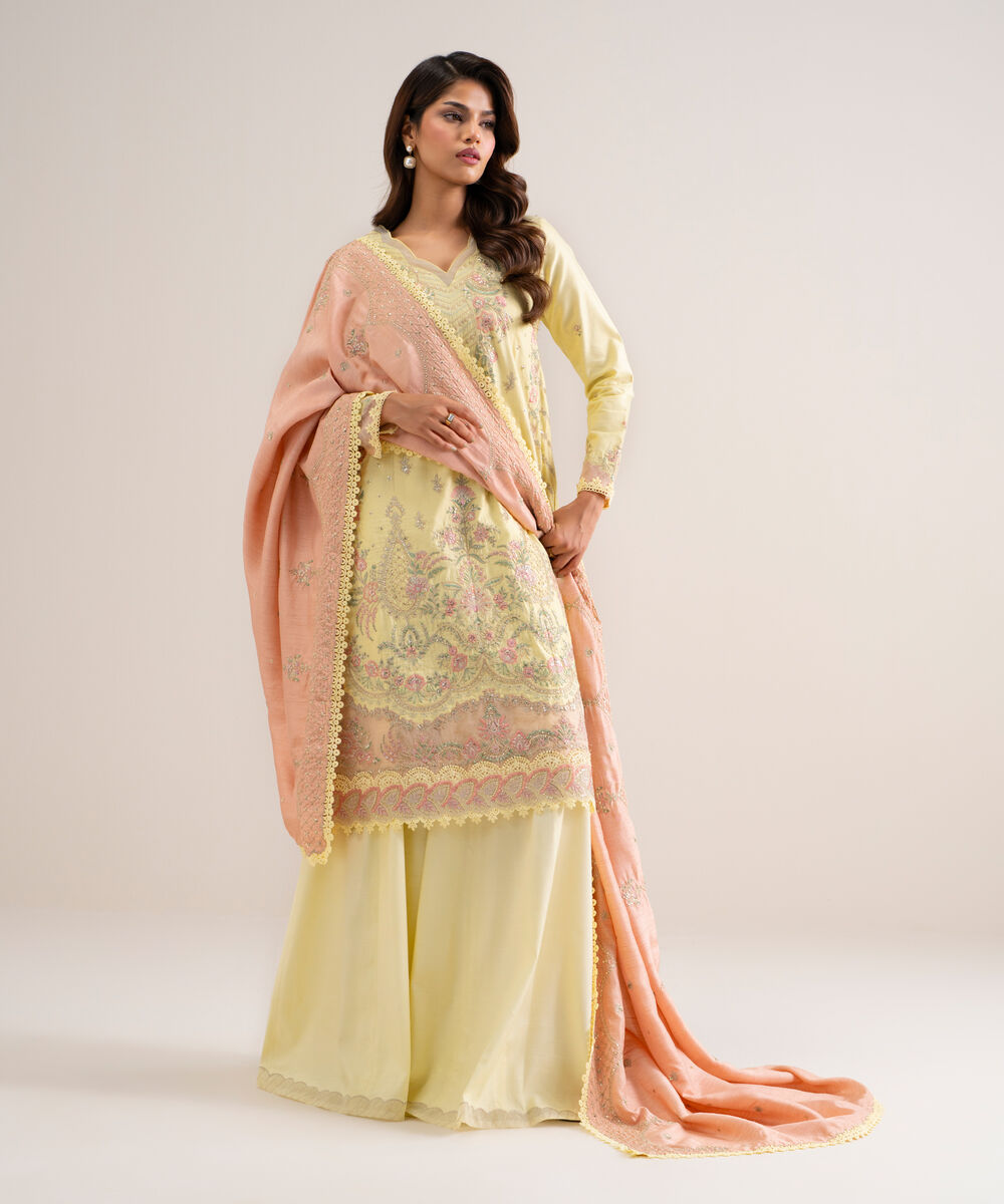 3 Piece - Embroidered Cotton Net Suit