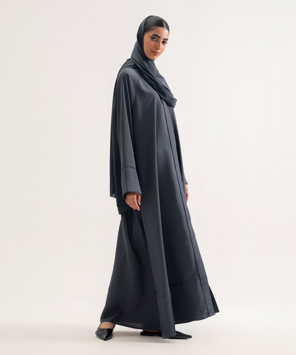 Women's Polyester Dark Grey Raglan Abaya Set
