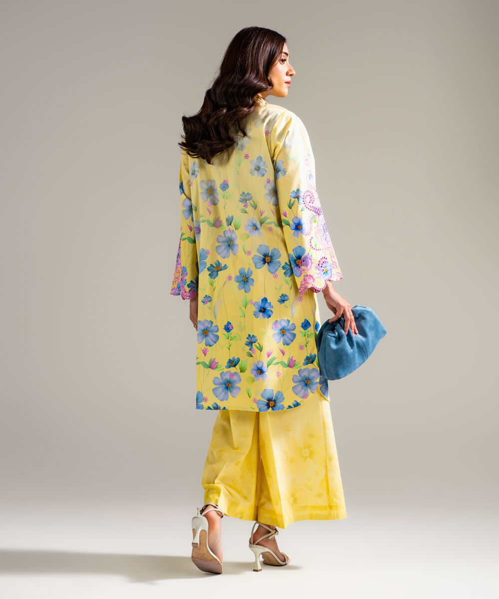 Women's RTW Lawn Embroidered Pale Yellow Straight Shirt